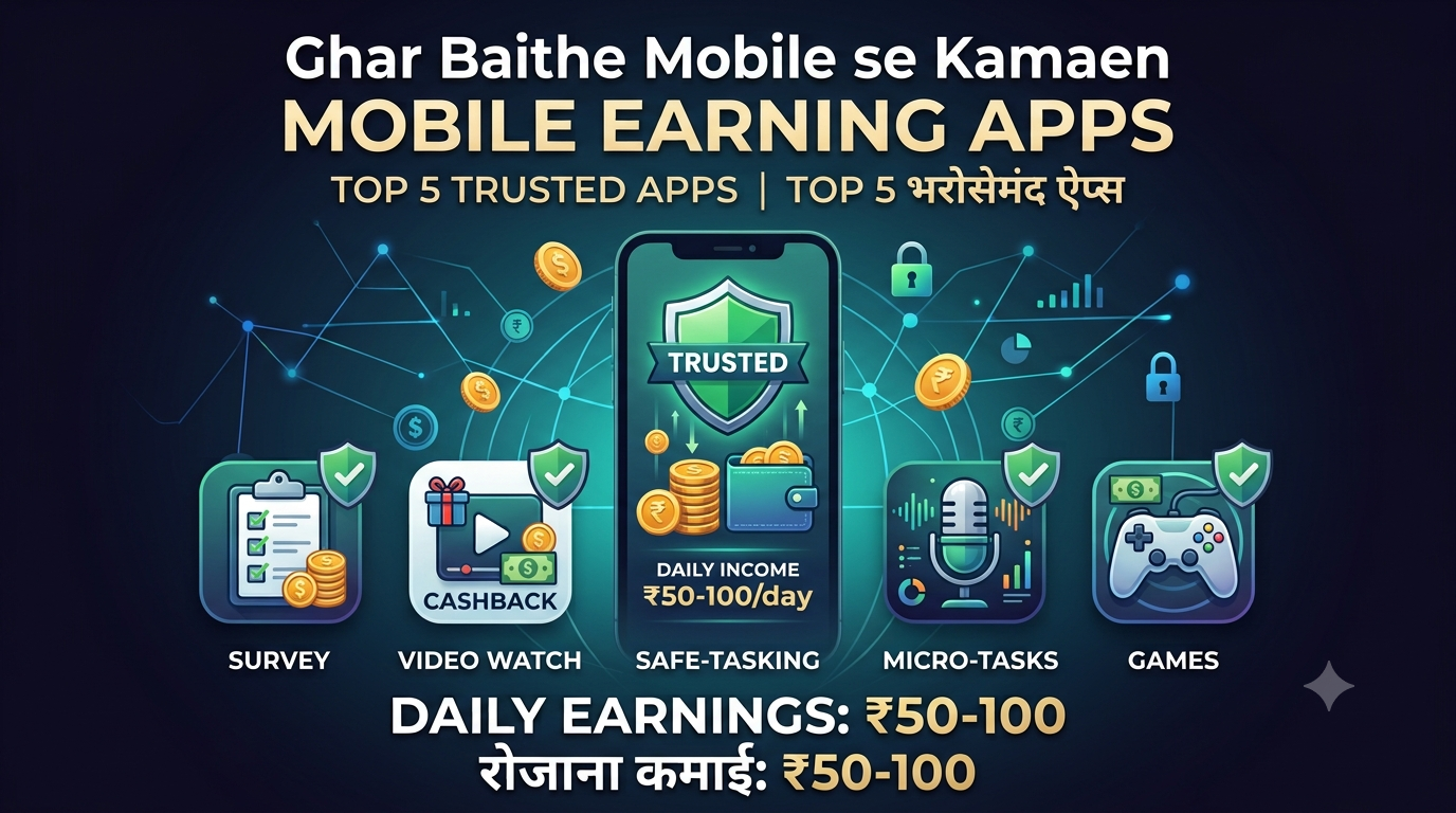 घर बैठे मोबाइल से रोज ₹50-₹100 की Pocket Money कैसे कमाएं? Top 5 Trusted Earning Apps (2026 Guide)